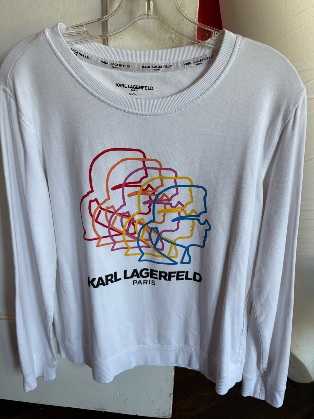 Karl Lagerfeld NWOT White Multicolor Logo Crewneck Sweatshirt